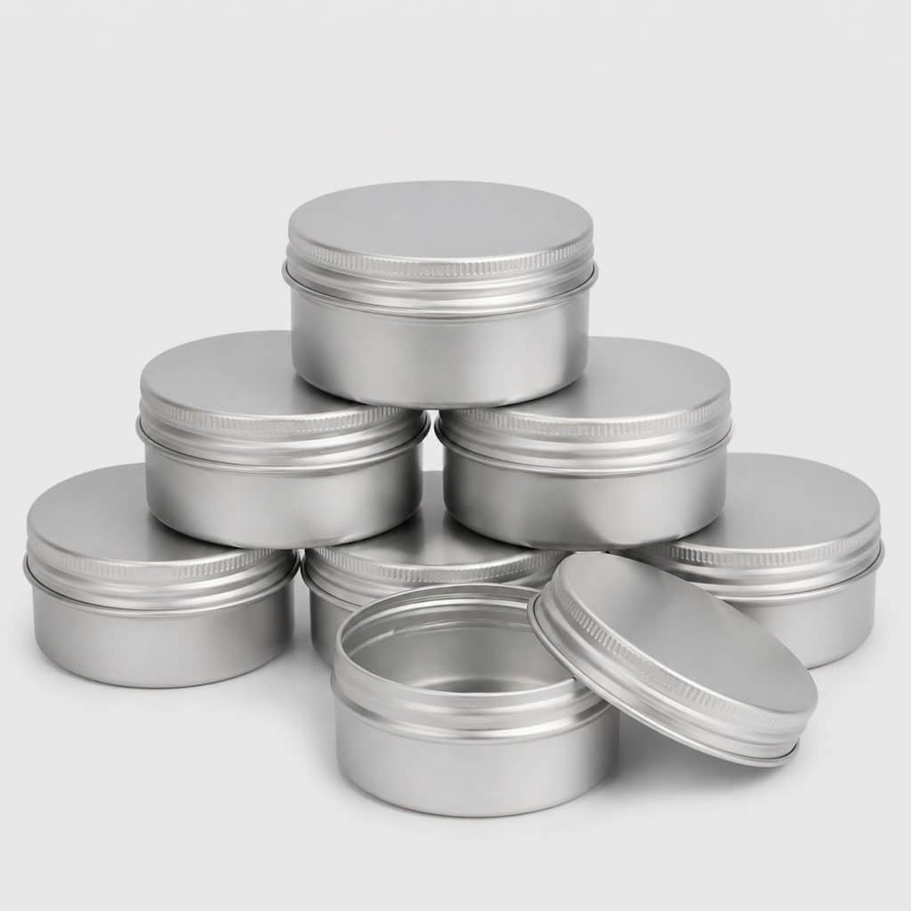 Lot de petites boîtes rondes en aluminium à couvercle vissé