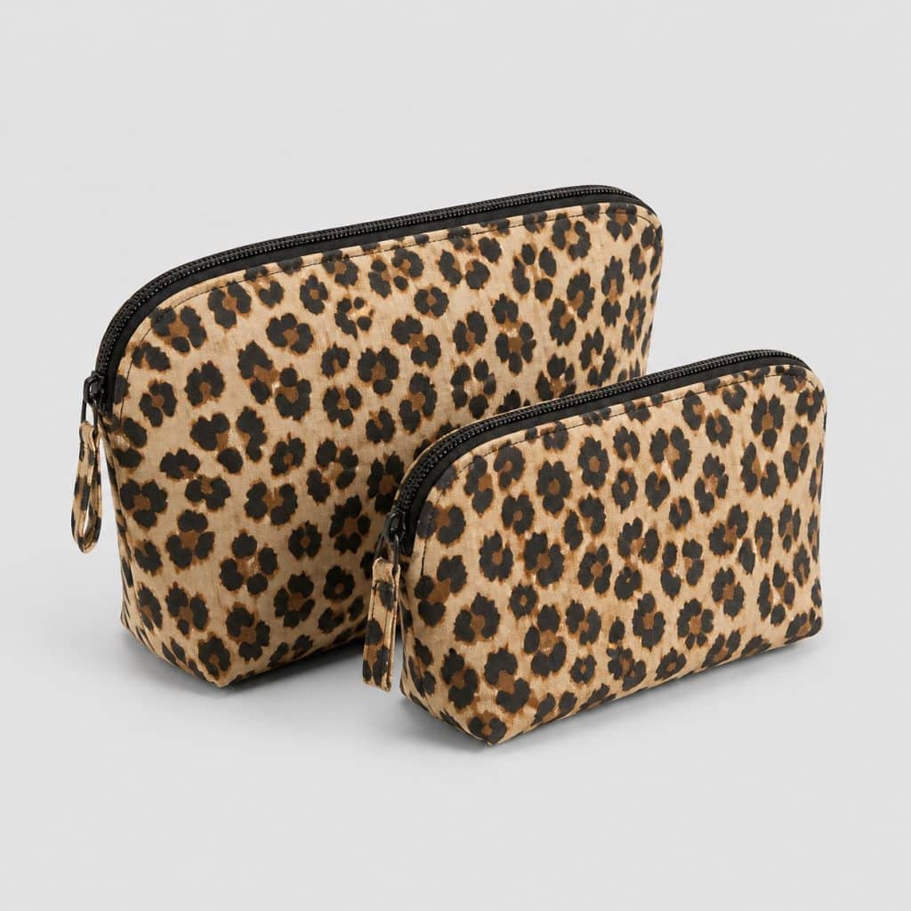 Lot de deux petites trousses de maquillage motif léopard sur fond clair