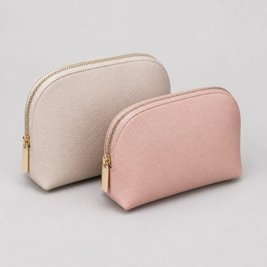 Lot de deux petites pochettes de maquillage zippées sur fond clair
