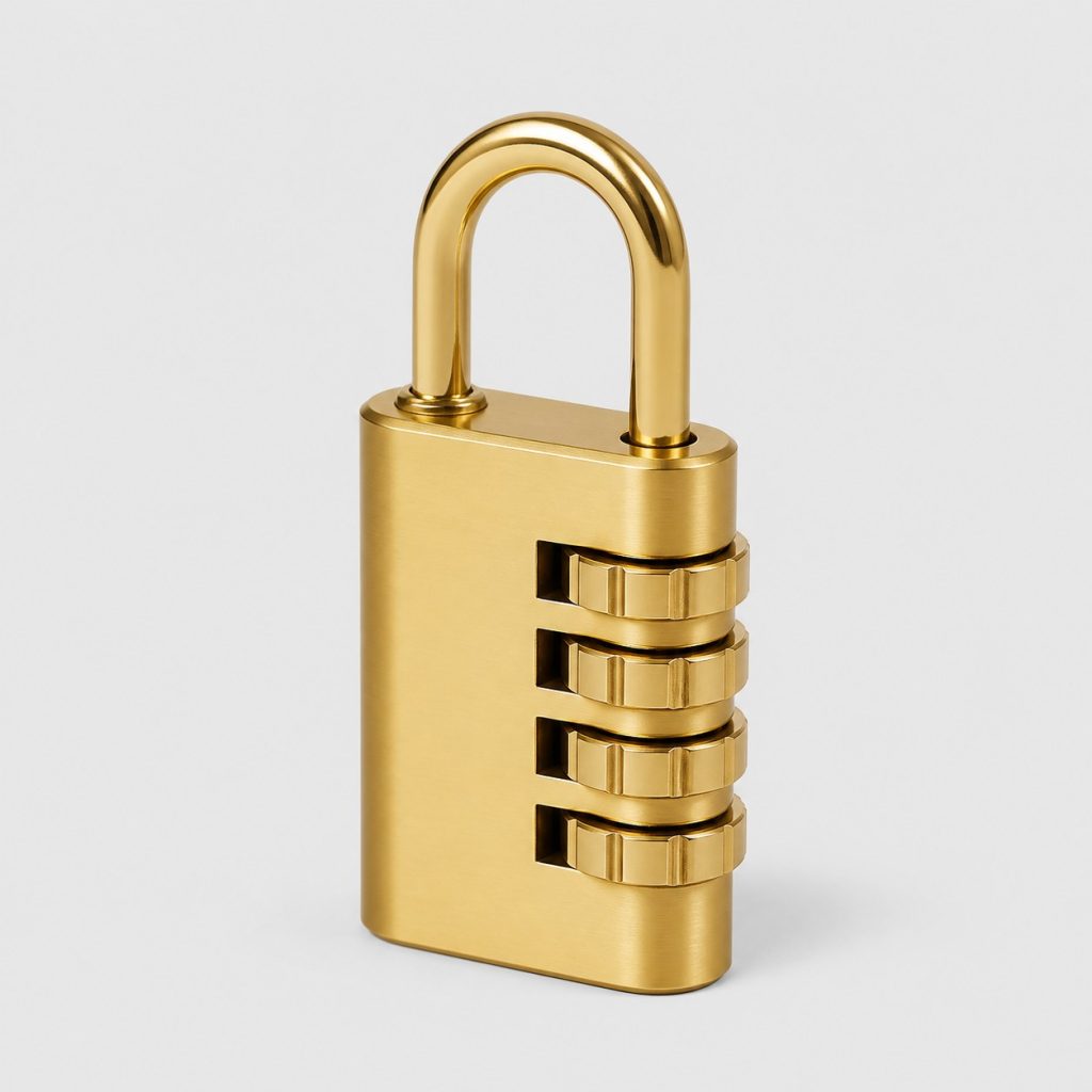 Cadenas à combinaison doré sur fond clair studio