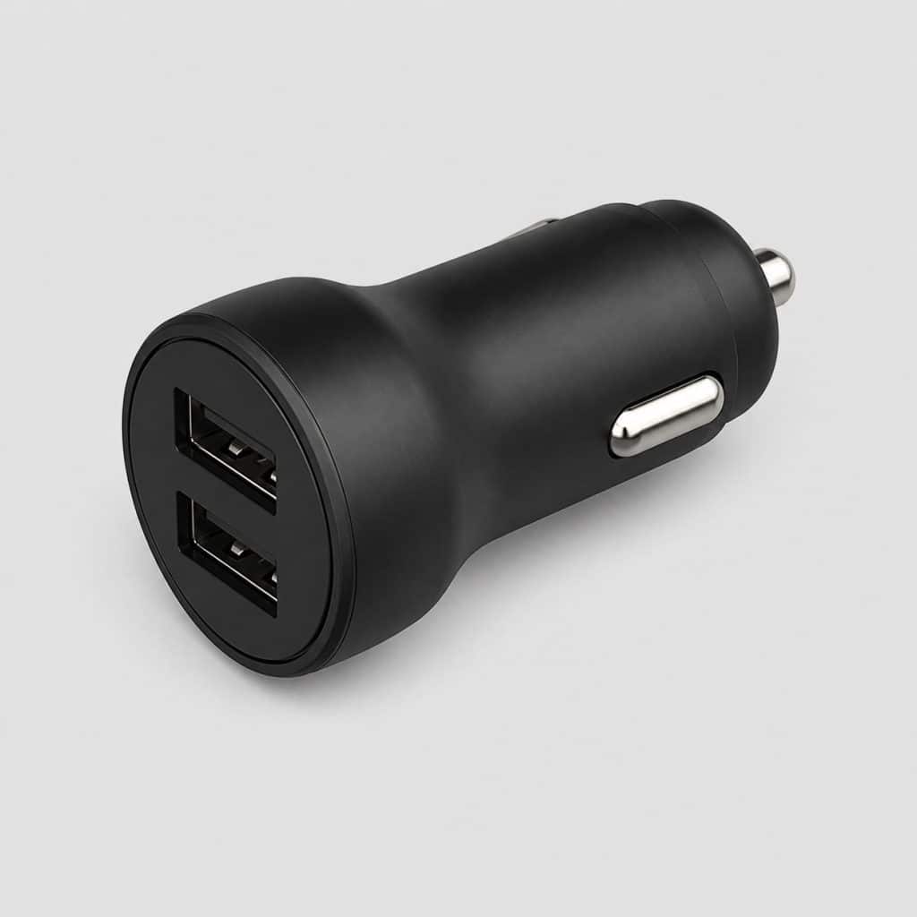 Convertisseur allume-cigare double USB sur fond clair