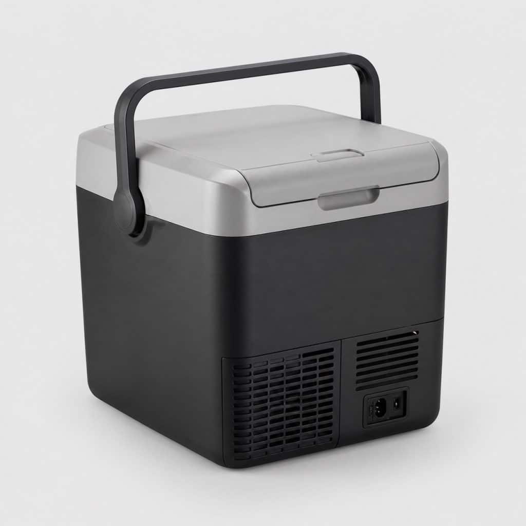 Petite glacière électrique à compresseur sur fond clair