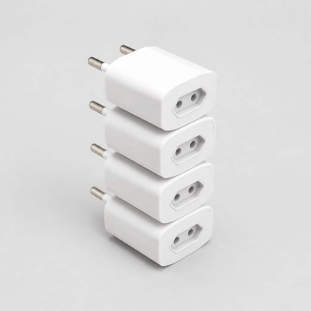 Quatre adaptateurs compacts pour l'Europe sur fond clair