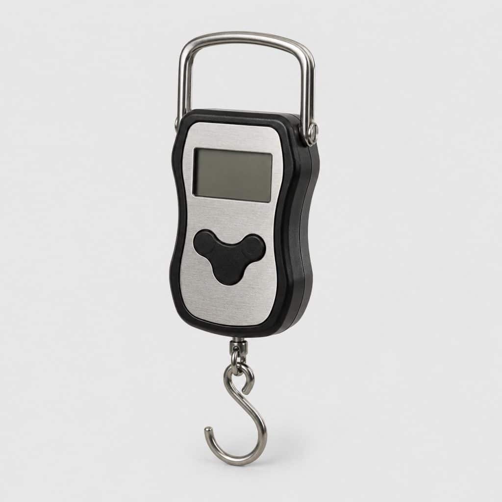 Mini peson électronique compact en ABS et métal sur fond clair
