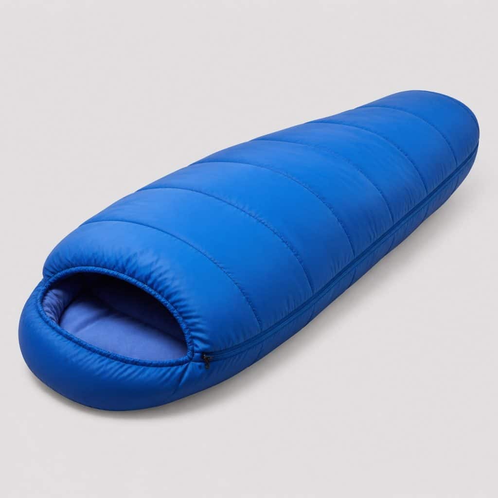 Sac de couchage enfant bleu fermé sur fond clair