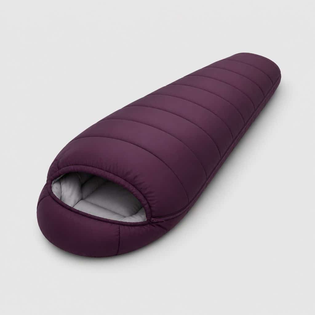 Sac de couchage enfant prune fermé sur fond clair